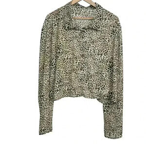 SHEIN Curve Leopard Print Long Sleeve Lightweight Button Down Top Women Size 4XL
